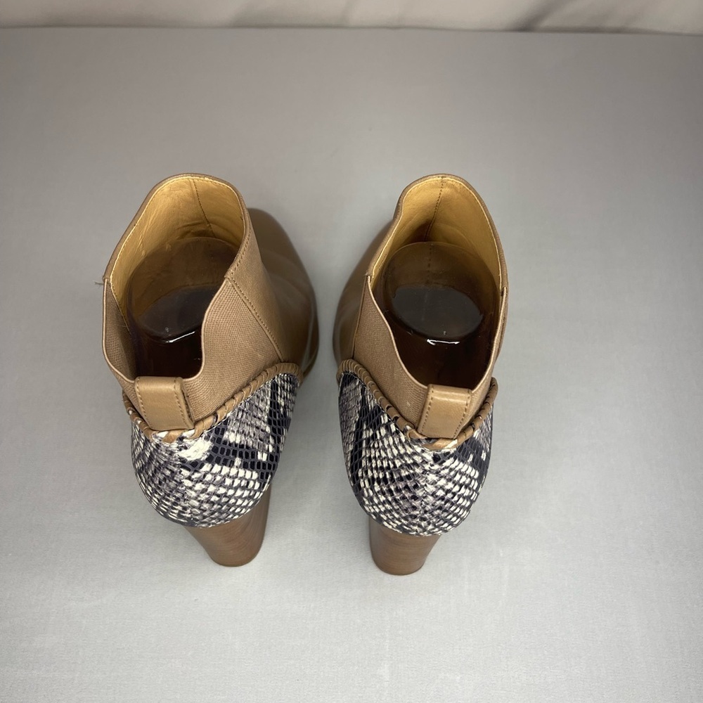 Jack Rogers Snakeskin Accent Tan Ankle Boots - Picture 2 of 5
